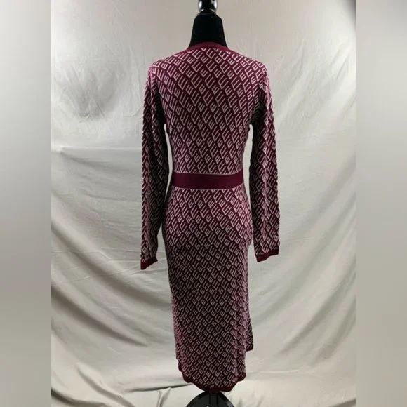 NWT Burgundy Button Front Pattern Sweater Dress - Picture 4 of 5
